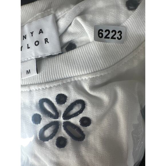 Tanya Taylor Cassidy Dress Patchwork Striped Eyelet Midi Maritime Blue Multi M - Picture 7 of 7